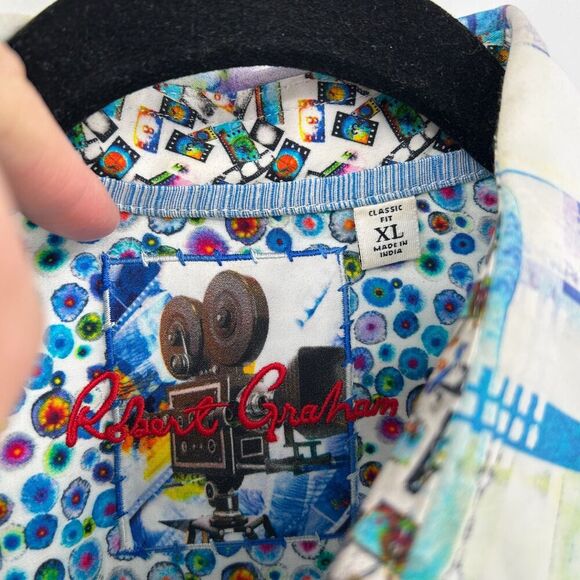 ROBERT GRAHAM Stagecoach Abstract White Blue Long Sleeve Button Up Shirt Size XL - Picture 7 of 8